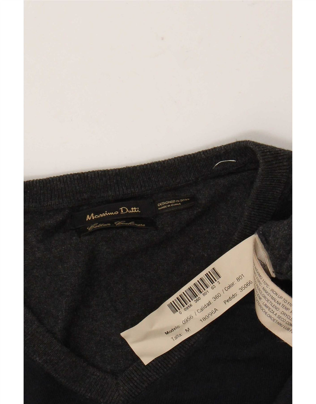 Suéter masculino Massimo Dutti com decote em V, algodão colorblock cinza médio