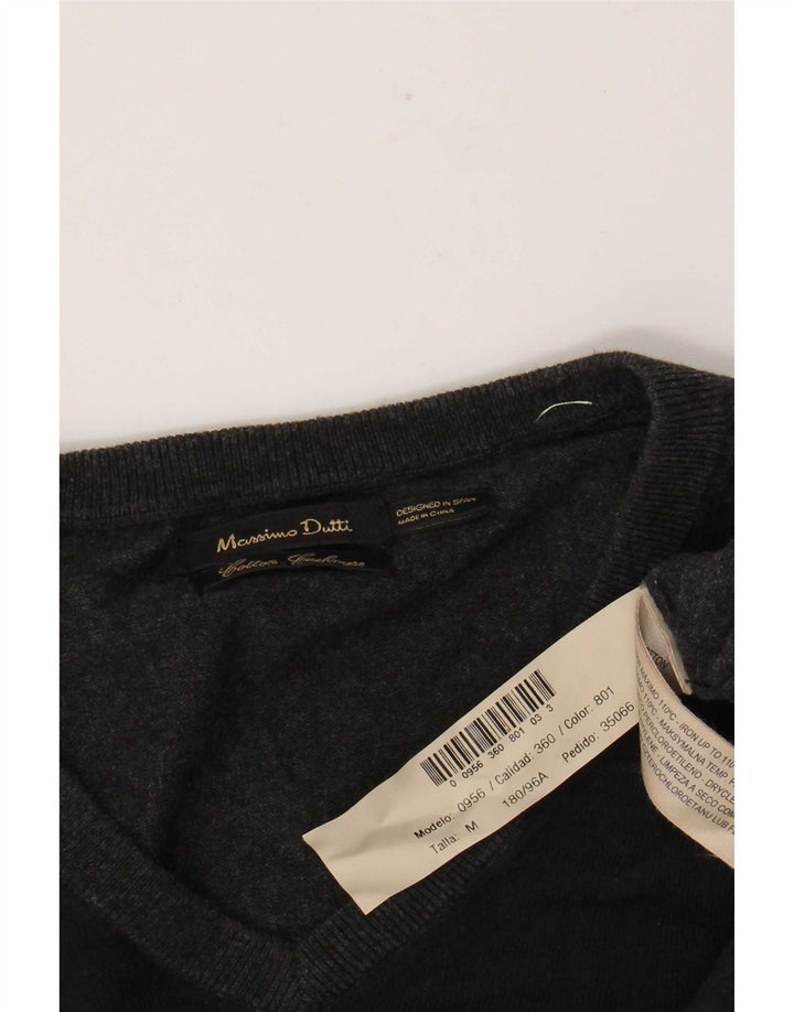 Suéter masculino Massimo Dutti com decote em V, algodão colorblock cinza médio