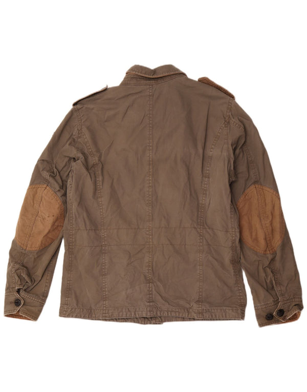 Jaqueta militar geográfica masculina Napapijri UK 40 grande algodão cinza