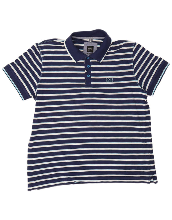 Camisa polo masculina Hugo Boss Regular Fit XL algodão listrado azul marinho