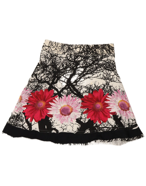 Saia feminina vintage evasê média W30 algodão floral multicolorido