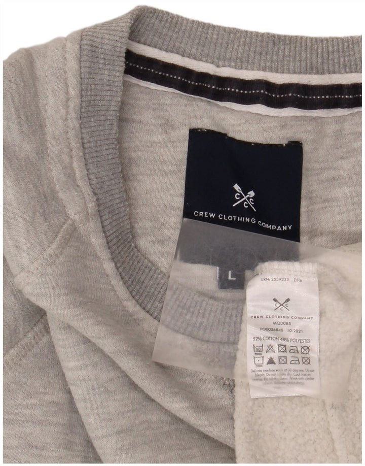 Crew Clothing Mens moletom gráfico jumper grande algodão manchado cinza