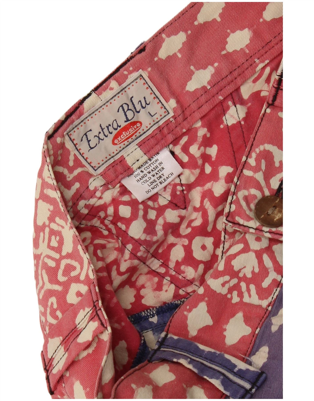 Saia lápis feminina vintage abstrata padrão jeans grande W28 algodão azul