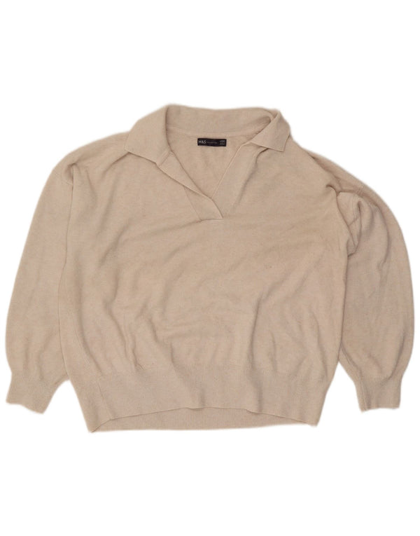 Suéter feminino Marks & Spencer com gola polo oversized Reino Unido 16 grande bege