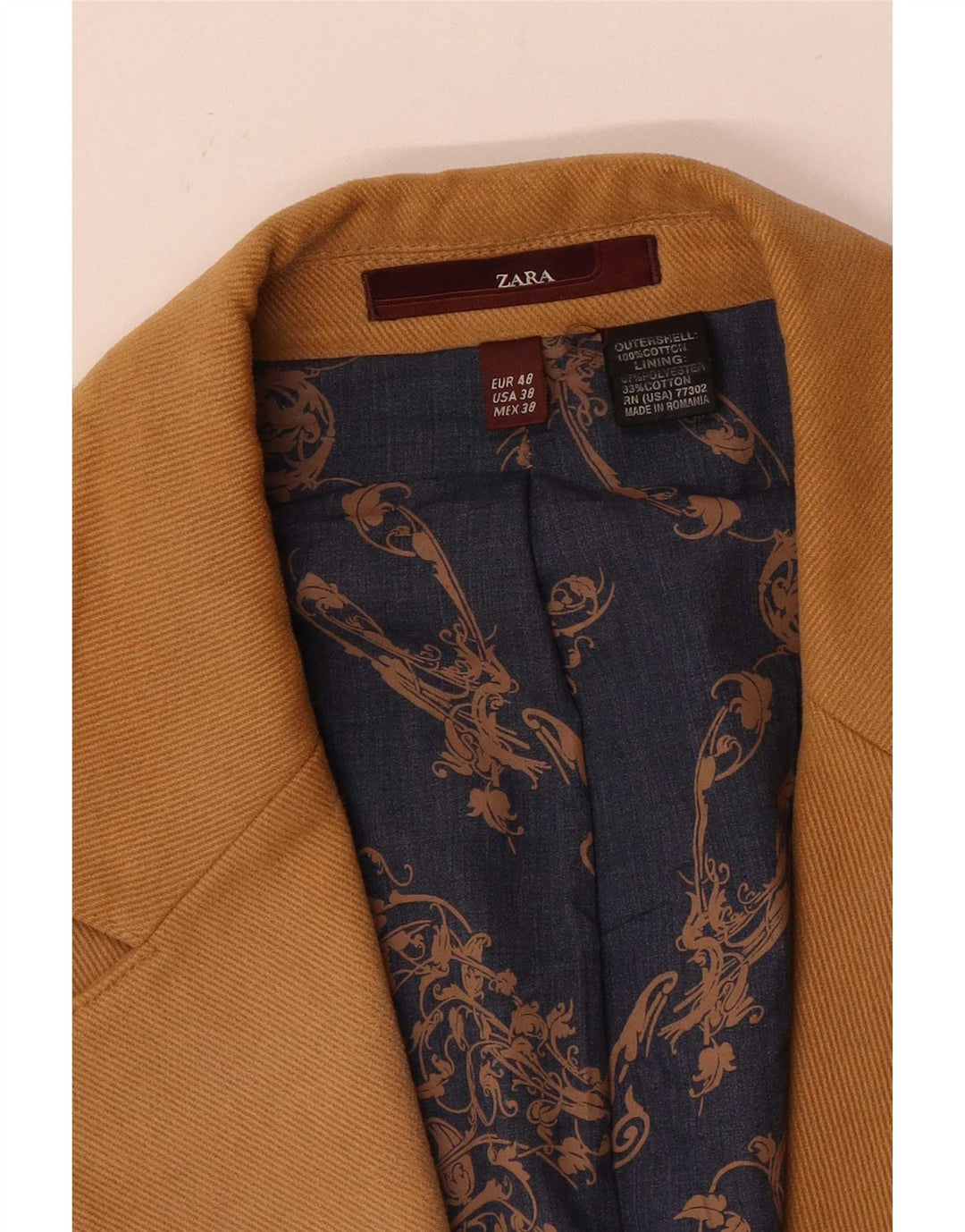 Jaqueta blazer masculina Zara com 2 botões EU 48 algodão marrom médio