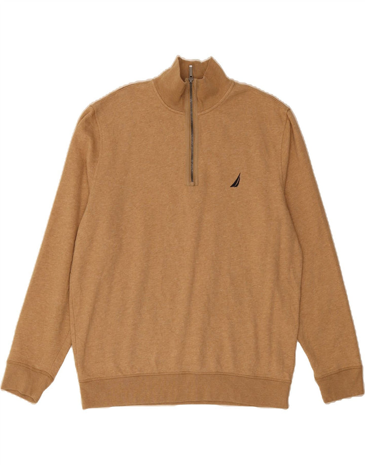 NAUTICA Mens Zip Neck Sweatshirt Jumper XL Beige Cotton Vintage Nautica and Second-Hand Nautica from Messina Hembry 