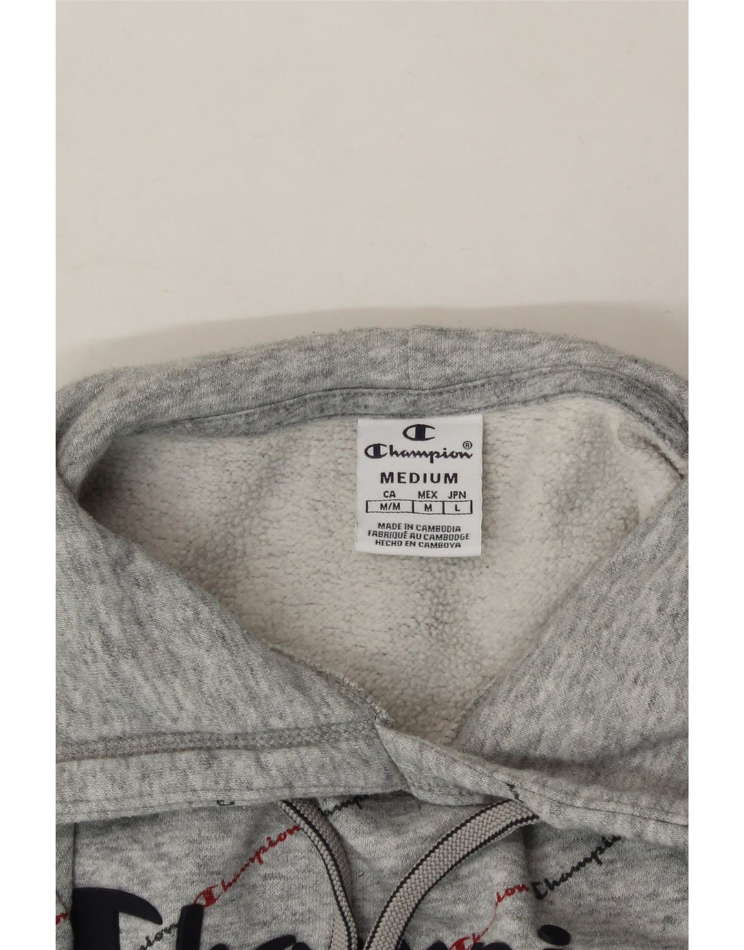 CHAMPION Womens Graphic Hoodie Jumper UK 14 Medium Grey Cotton Vintage Champion and Second-Hand Champion from Messina Hembry 