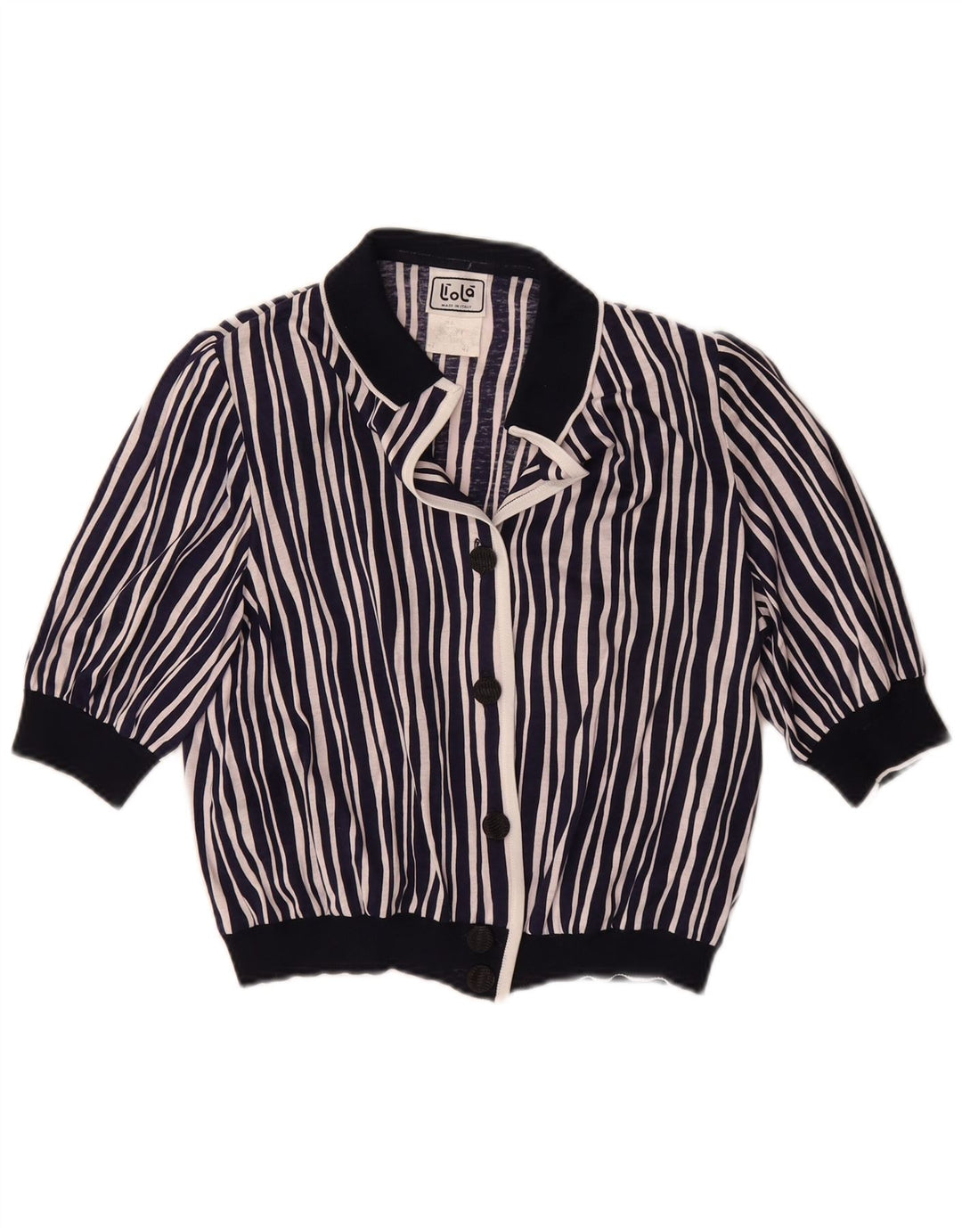 Blusa feminina Liola manga curta cropped IT 42 médio listrado azul marinho