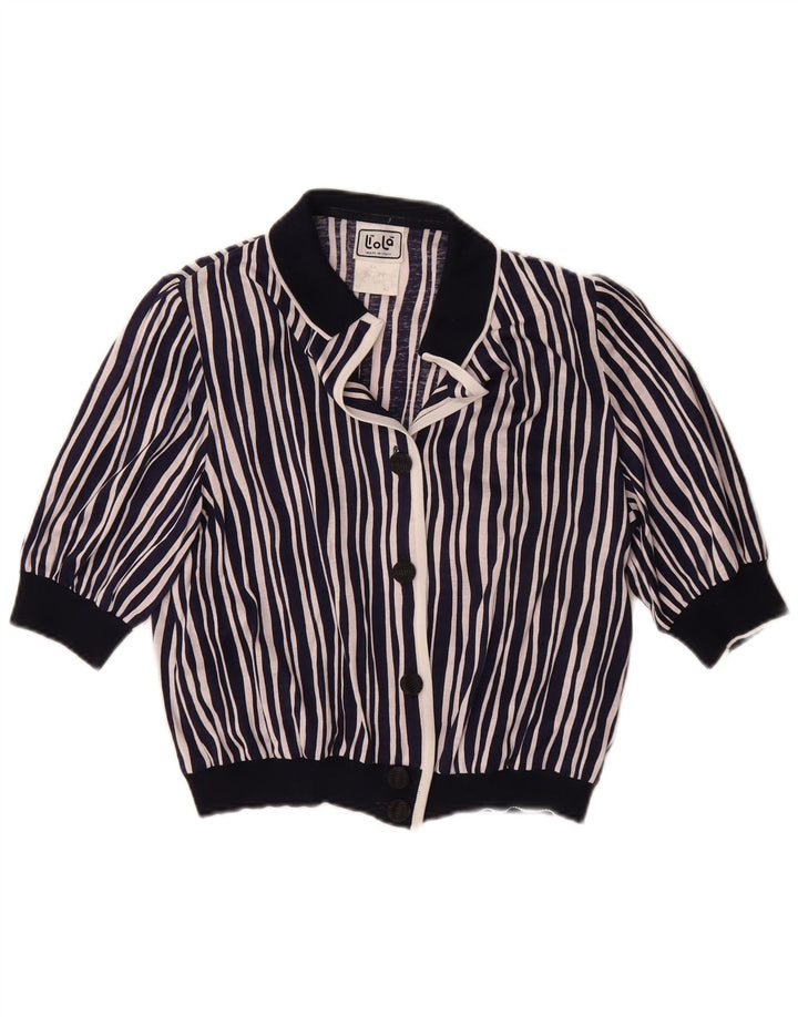 Blusa feminina Liola manga curta cropped IT 42 médio listrado azul marinho