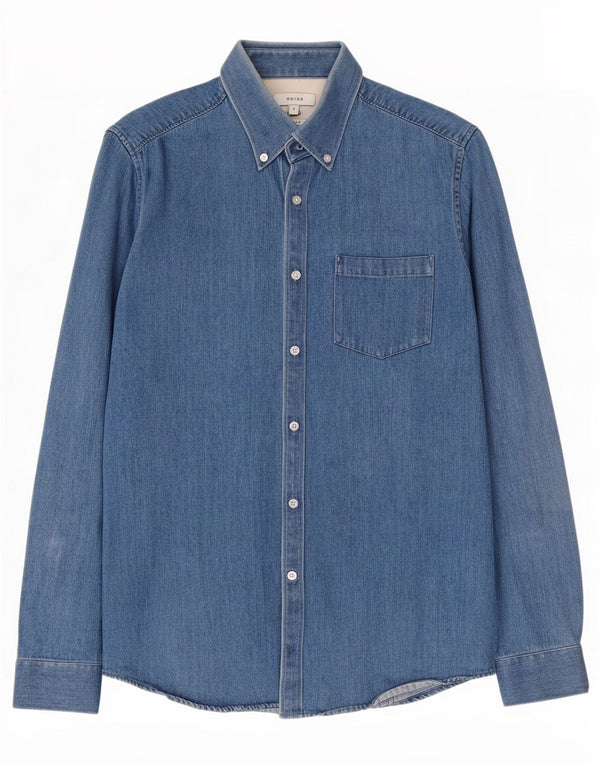 Camisa jeans masculina Reiss Slim Fit pequena azul algodão