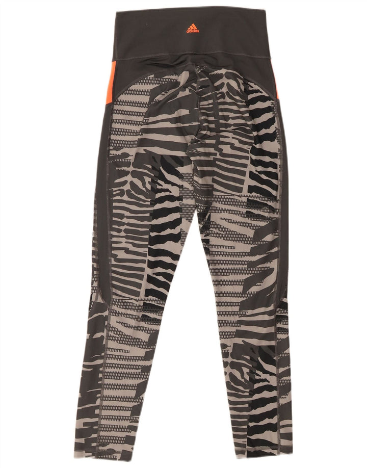 Adidas Womens Climalite Leggings UK 12 Médio Cinza Animal Print