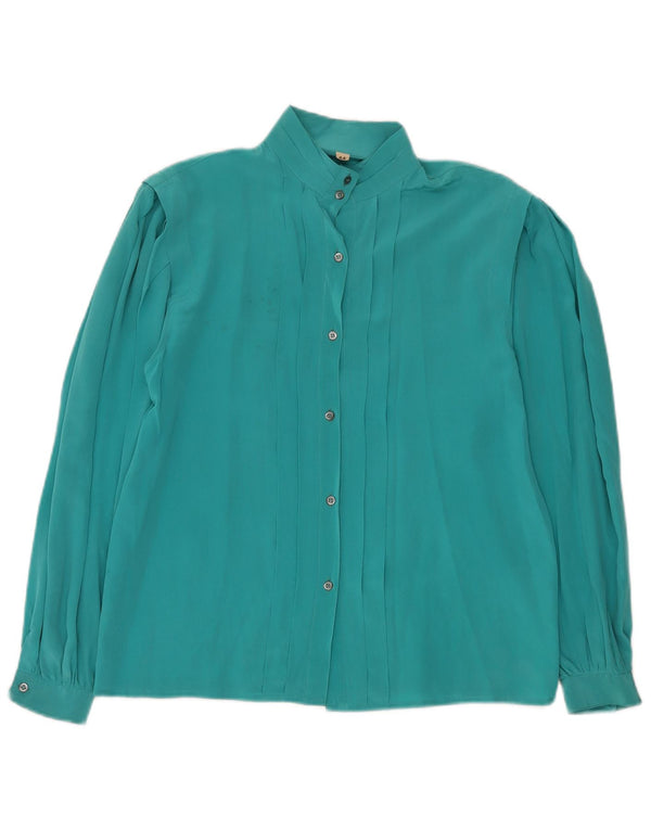 Blusa feminina vintage IT 44 seda turquesa média