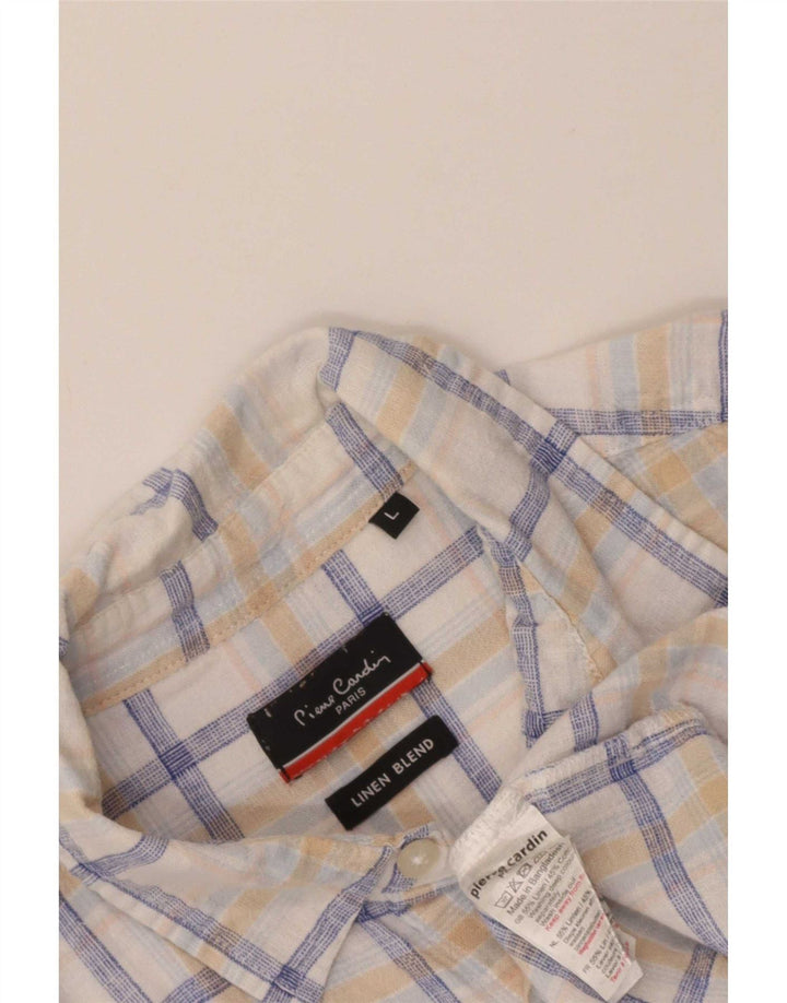 Camisa masculina de manga curta Pierre Cardin grande algodão xadrez branco