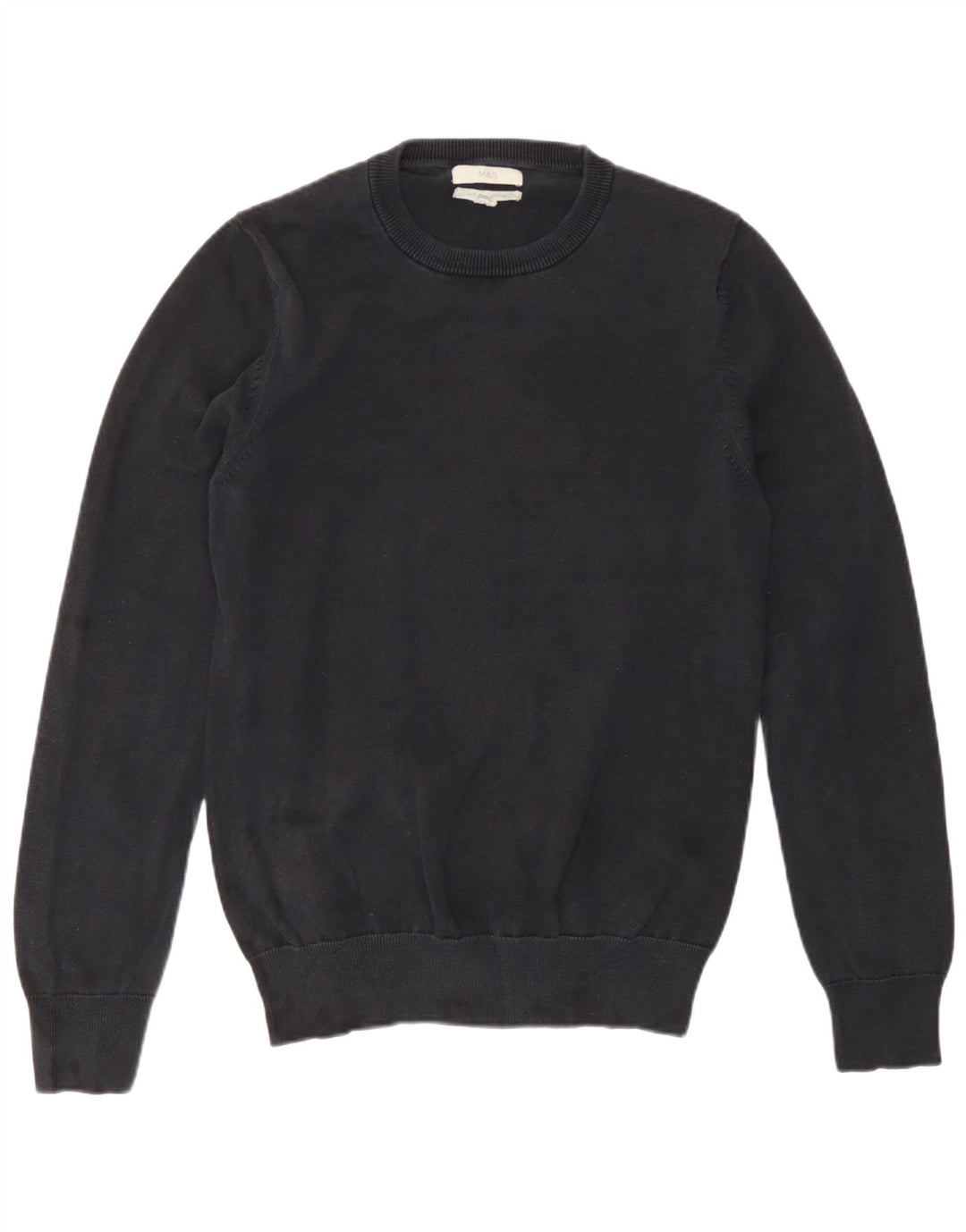 Suéter masculino Marks & Spencer com gola redonda, pequeno algodão azul marinho