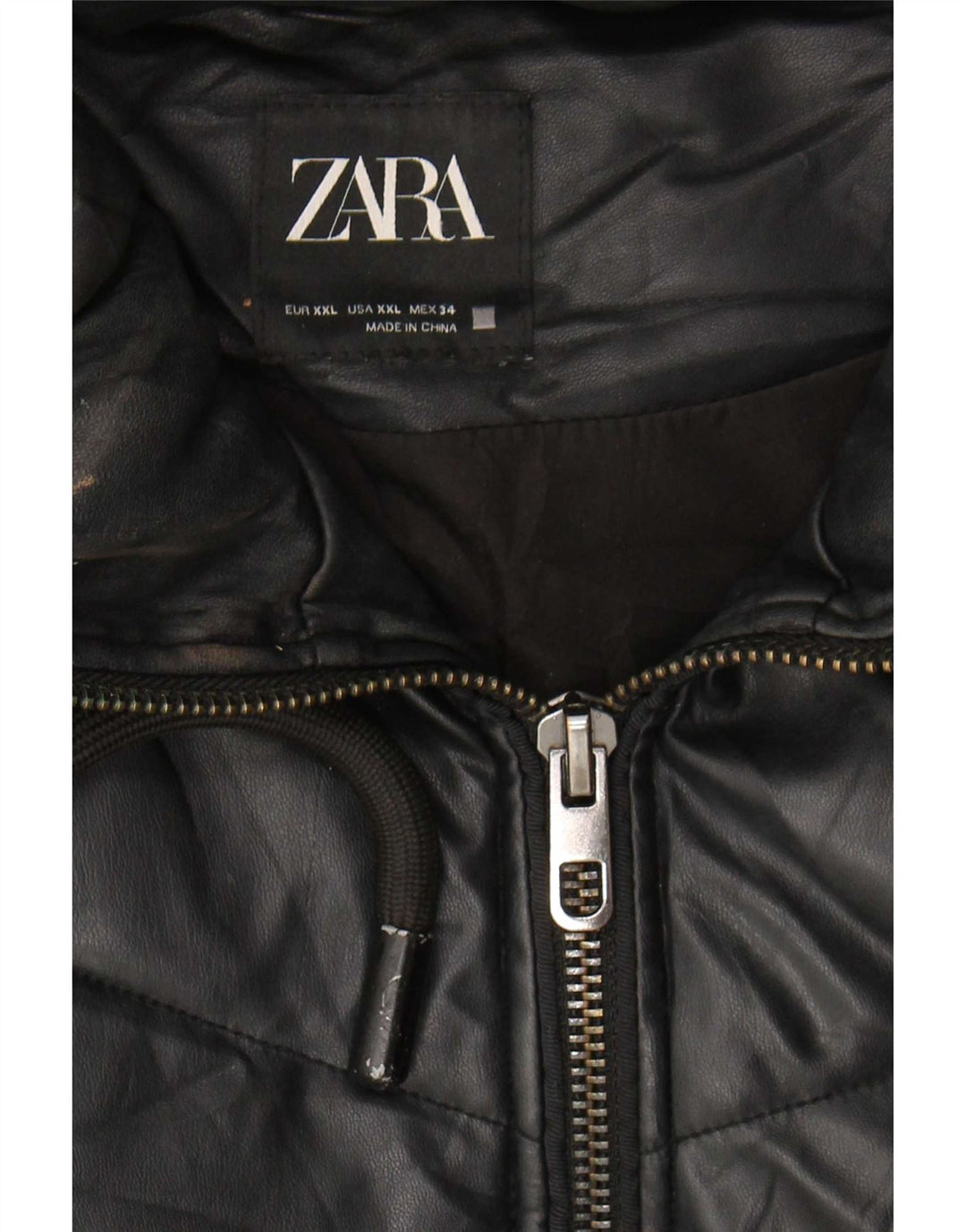 Jaqueta feminina acolchoada com capuz e capuz Zara UK 20 2XL poliuretano preto