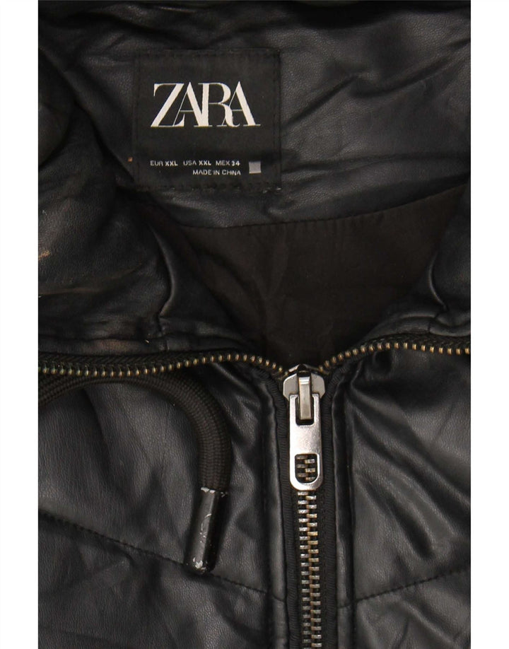 Jaqueta feminina acolchoada com capuz e capuz Zara UK 20 2XL poliuretano preto