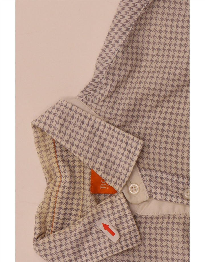 Camisa masculina Slim Fit Hugo Boss pequena branca Houndstooth