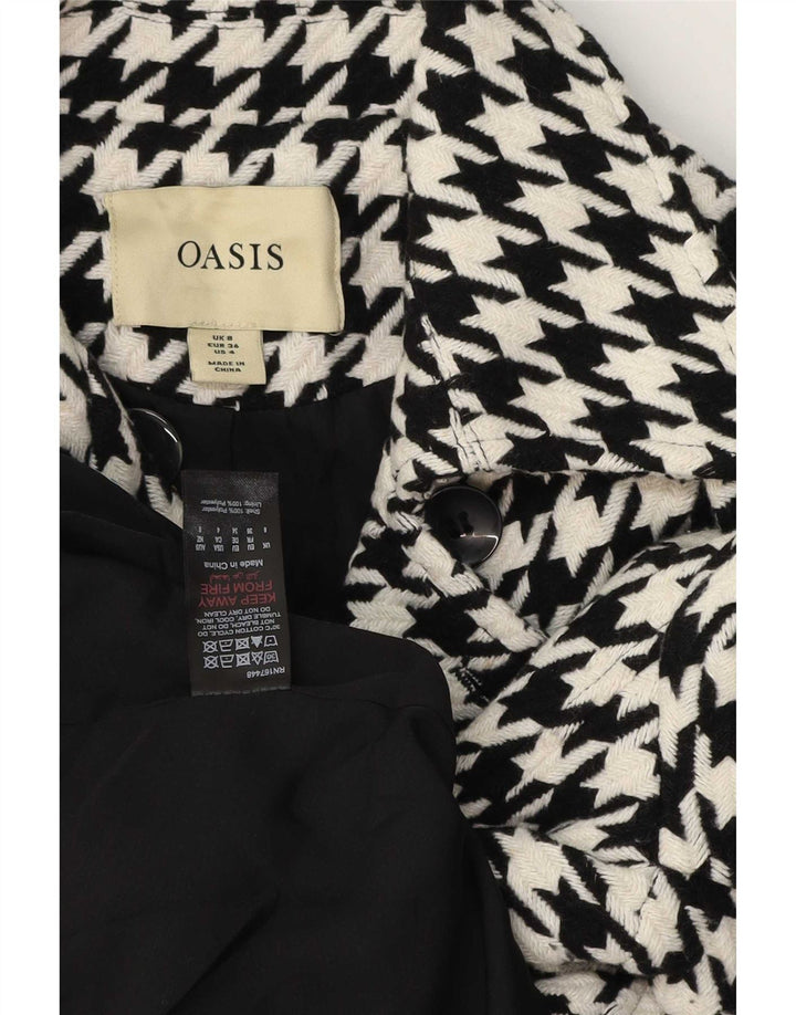 Casaco feminino Oasis com peito duplo UK 8 pequeno poliéster preto Houndstooth