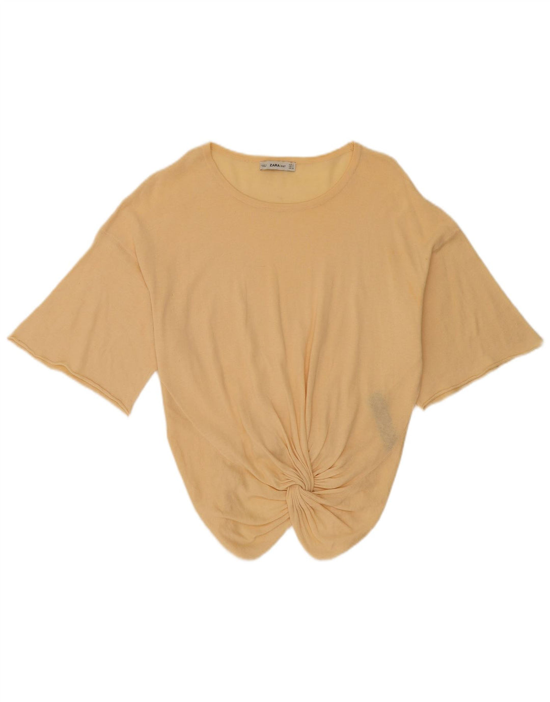 Zara blusa feminina manga 3/4 top Reino Unido 14 algodão bege médio