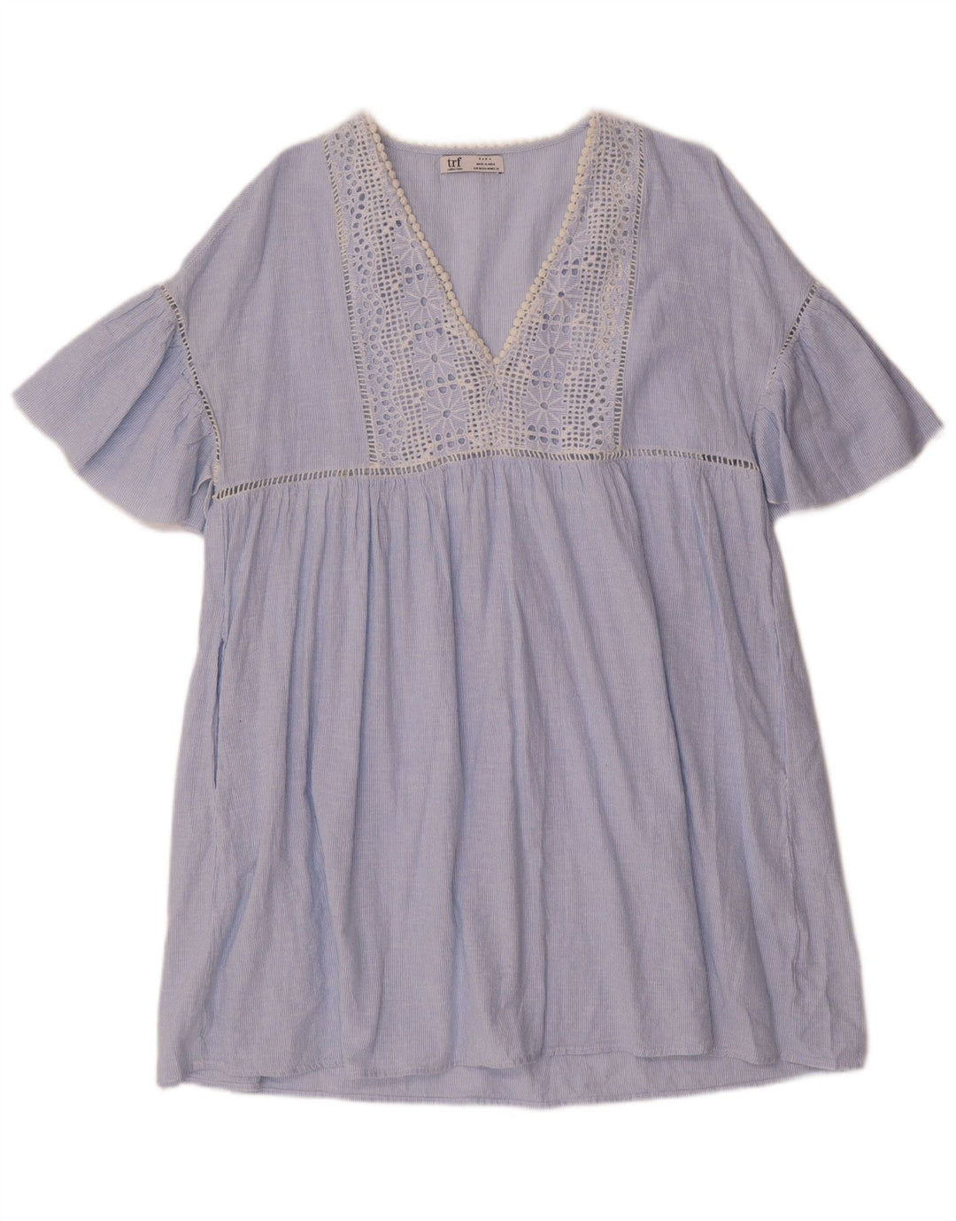 Vestido feminino ZARA UK 14 risca de giz azul médio