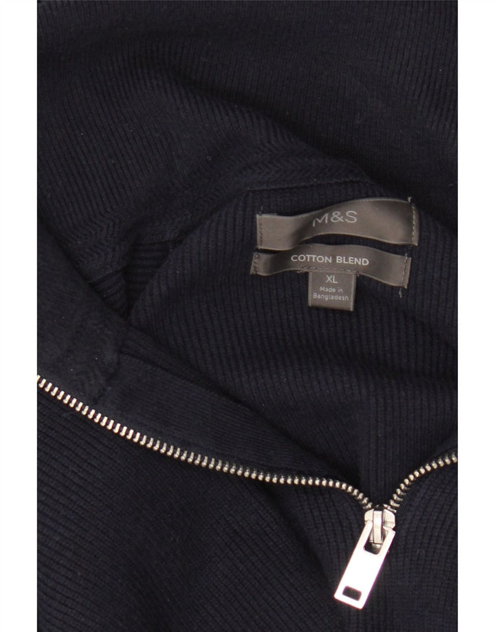 Suéter masculino Marks & Spencer com zíper e gola XL azul marinho algodão