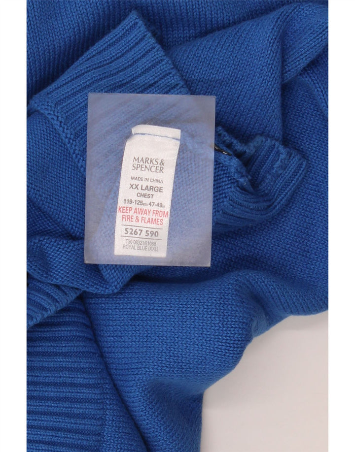 Suéter masculino Marks & Spencer Blue Harbor com decote em V 2XL algodão azul