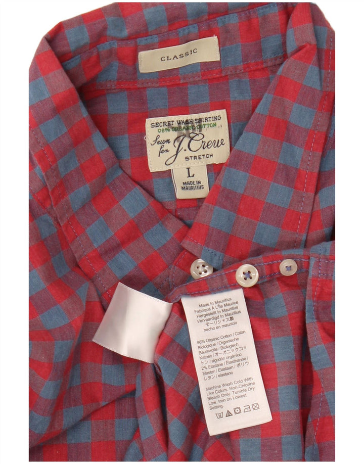 J. CREW Camisa masculina clássica de ajuste grande de algodão vermelho guingão