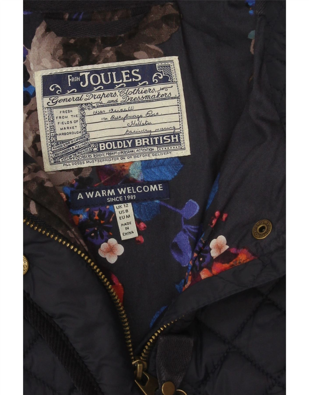 Jaqueta acolchoada feminina Joules UK 12 médio azul marinho poliamida