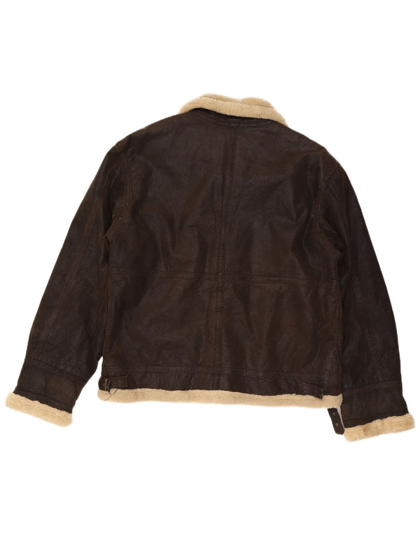 Jaqueta de couro Sherpa masculina CINTI Reino Unido 42 XL marrom
