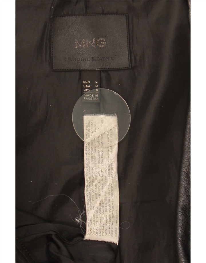 Jaqueta de couro feminina Mango UK 14 grande couro preto