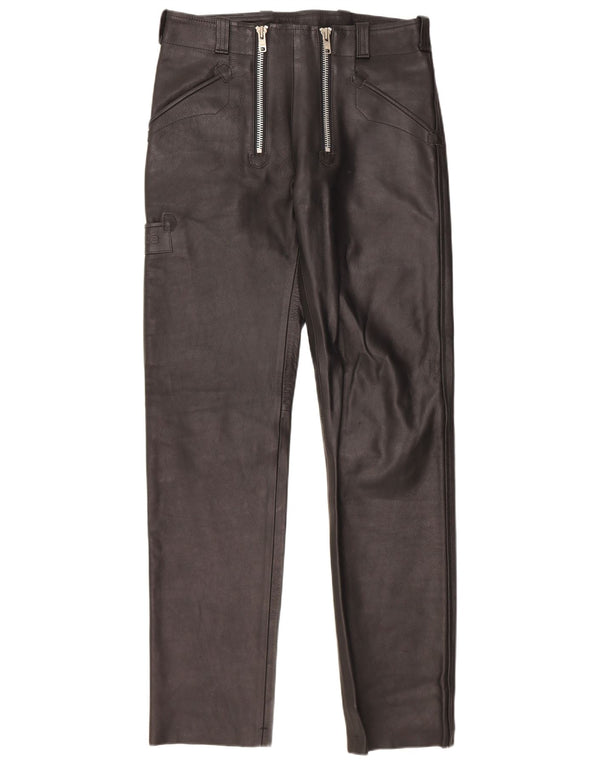Calça feminina de couro reta Bockle W33 L34 preta