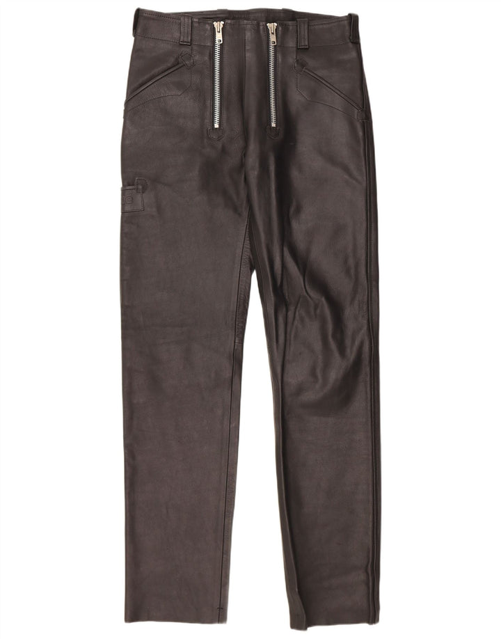 Calça feminina de couro reta Bockle W33 L34 preta