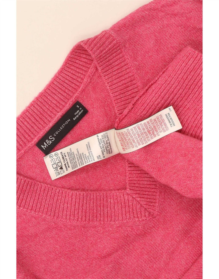 Suéter feminino Marks & Spencer com decote em V Reino Unido 10 pequeno poliéster rosa