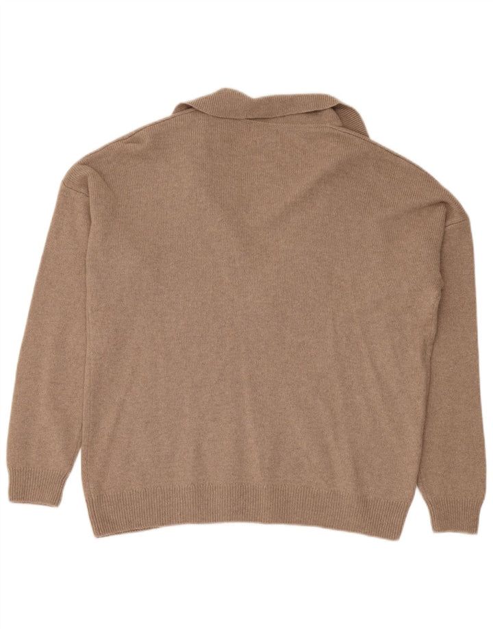 Suéter feminino Massimo Dutti com gola polo oversized Reino Unido 14 médio marrom