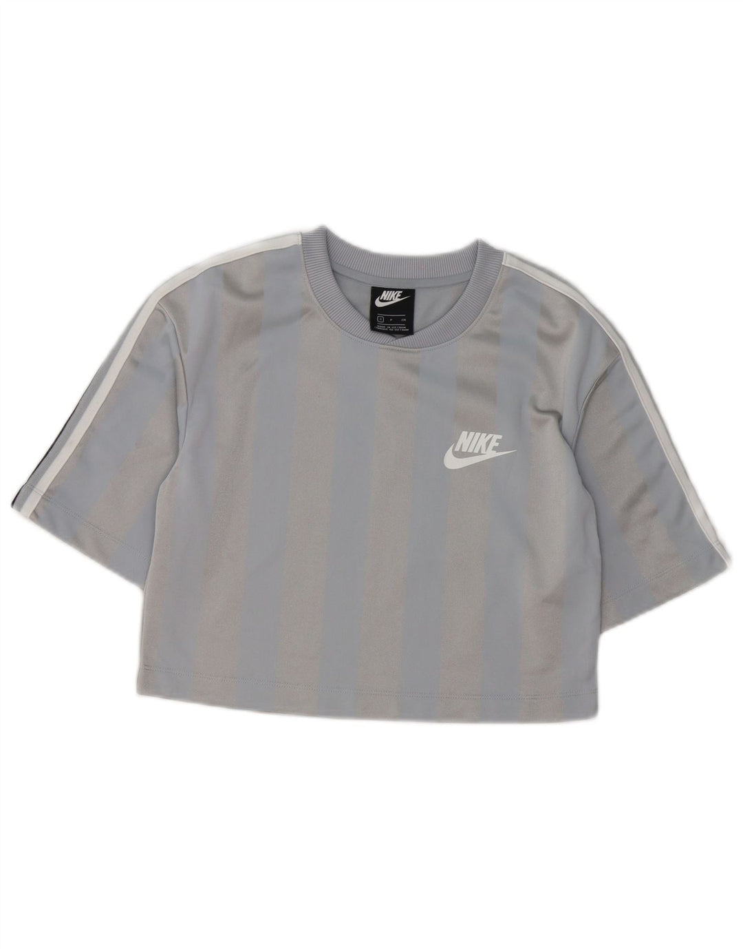 Camiseta Nike Feminina Crop Top UK 10 Pequena Listrada Cinza Poliéster