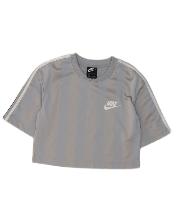 Camiseta Nike Feminina Crop Top UK 10 Pequena Listrada Cinza Poliéster