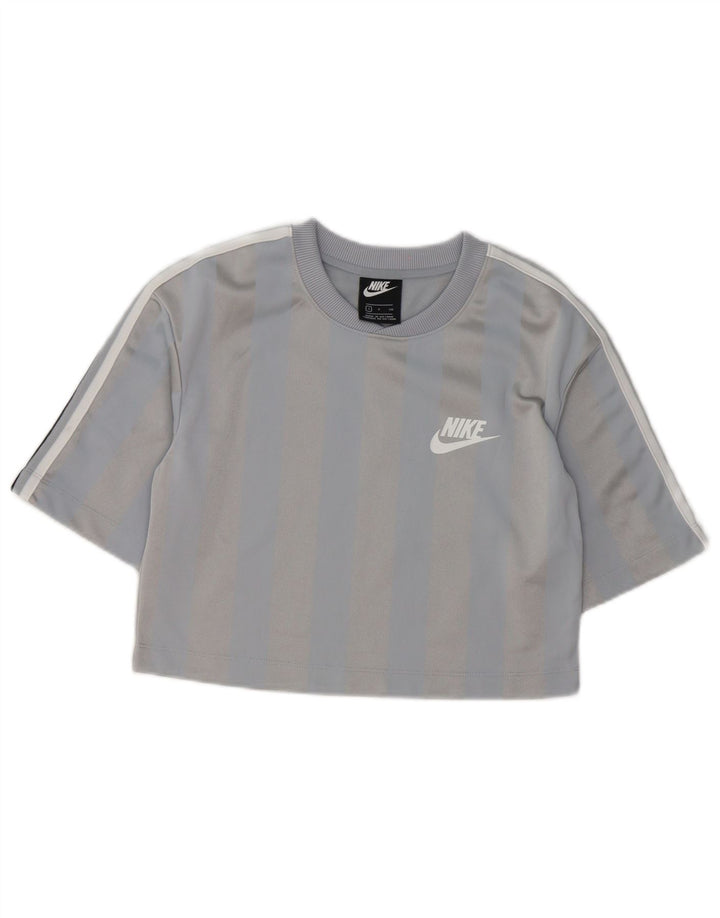 Camiseta Nike Feminina Crop Top UK 10 Pequena Listrada Cinza Poliéster