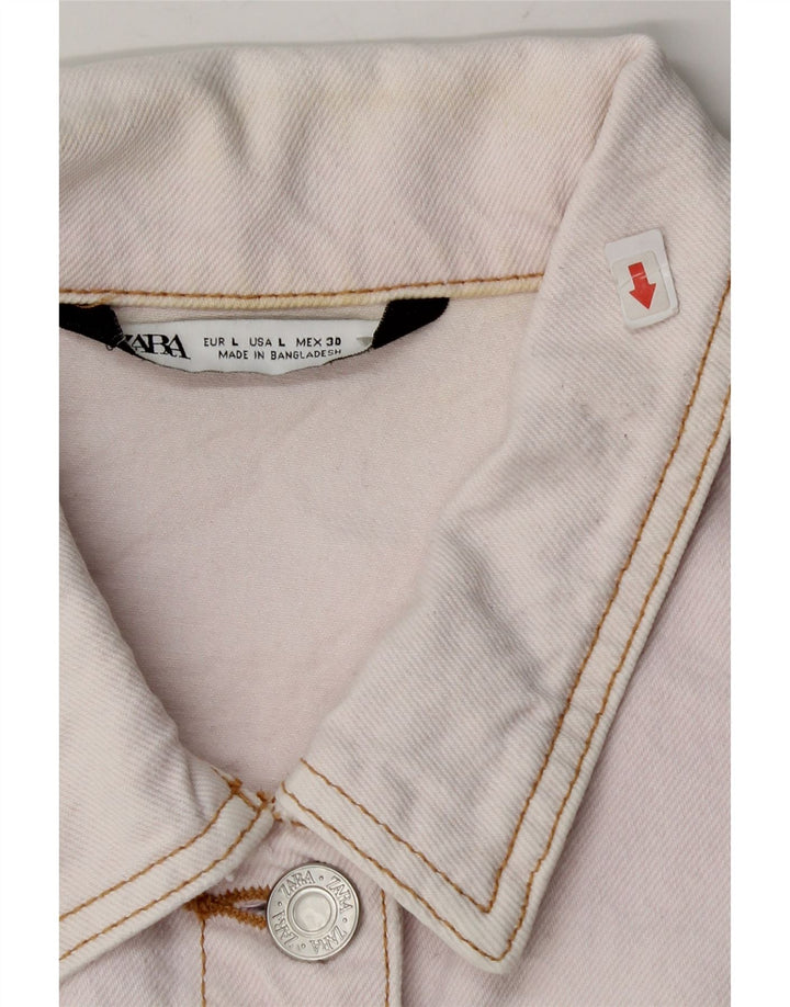 Jaqueta jeans feminina Zara UK 16 grande algodão rosa