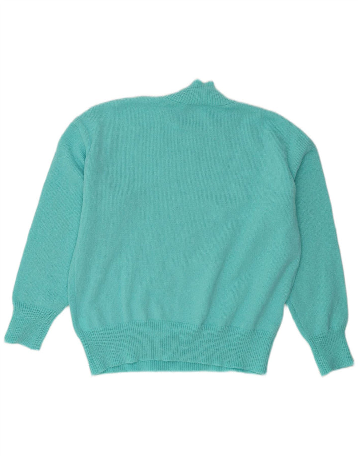 Suéter feminino vintage com gola de tartaruga grande Reino Unido 14 turquesa médio