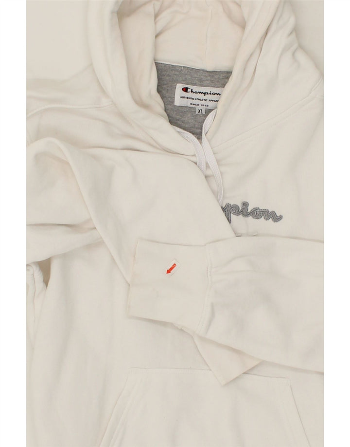 CHAMPION Womens Graphic Hoodie Jumper UK 18 XL White Cotton Vintage Champion and Second-Hand Champion from Messina Hembry 