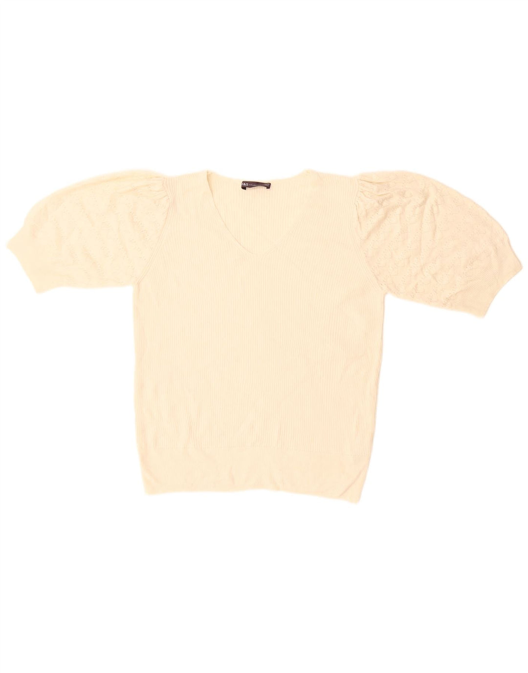 Suéter feminino Marks & Spencer com decote em V UK 14 Médio Off White