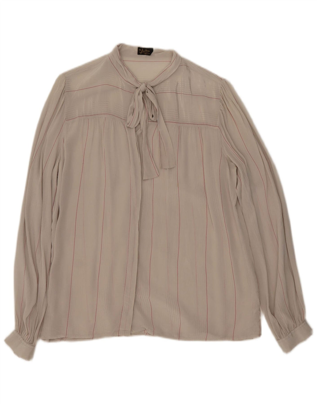 Blusa feminina Mario Pucci Cecconi com gravata frontal IT 46 grande listrada bege