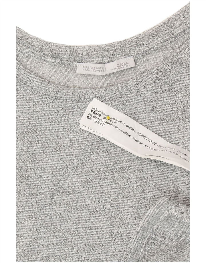 Zara Womens Longline Top Manga Longa Reino Unido 10 Pequeno Poliéster Cinzento Flecked