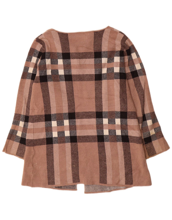 Suéter cardigã feminino Zara Reino Unido 16 grande lã xadrez marrom