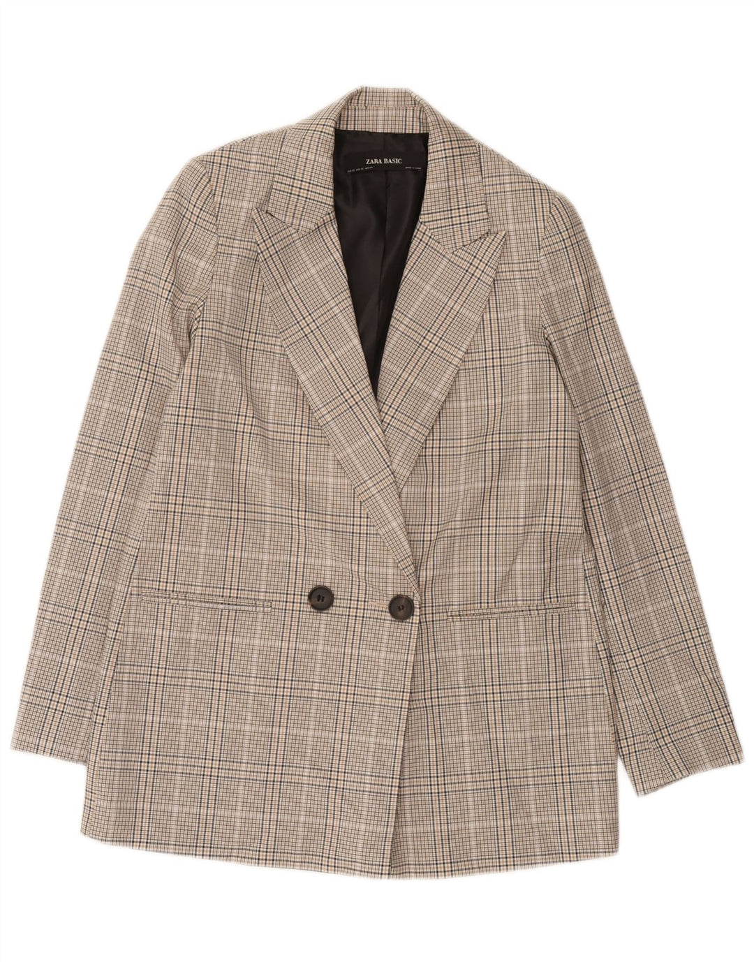 Jaqueta blazer oversized Zara feminina com peito duplo UK 6 XS cinza xadrez