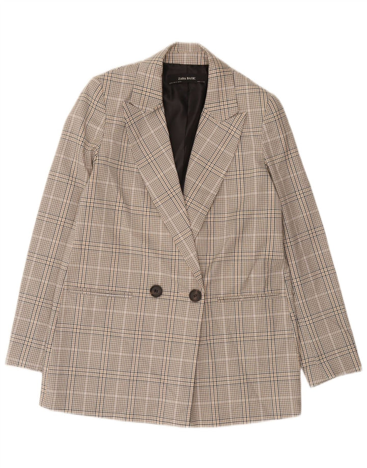 Jaqueta blazer oversized Zara feminina com peito duplo UK 6 XS cinza xadrez