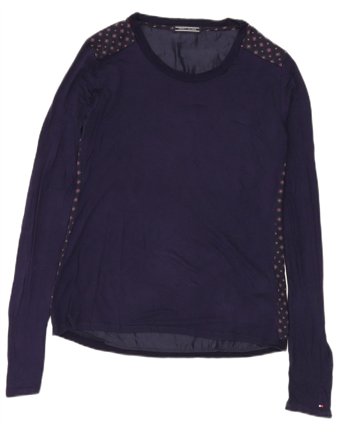 Top feminino Tommy Hilfiger manga comprida UK 12 médio azul marinho geométrico