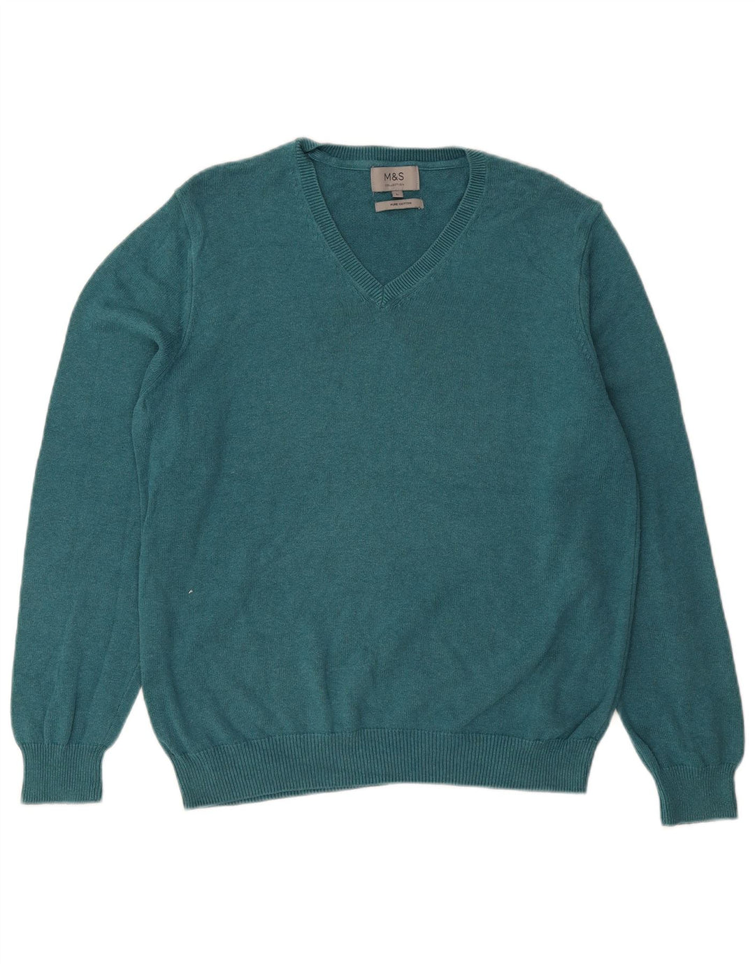 MARKS & SPENCER Suéter masculino com decote em V grande algodão azul