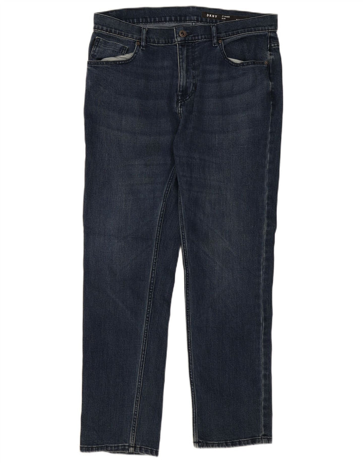 Dkny Mens Slim Jeans W34 L30 Azul Algodão