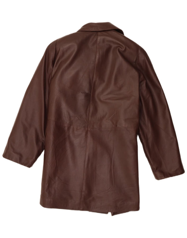 Casaco de couro feminino vintage Reino Unido 14 grande marrom